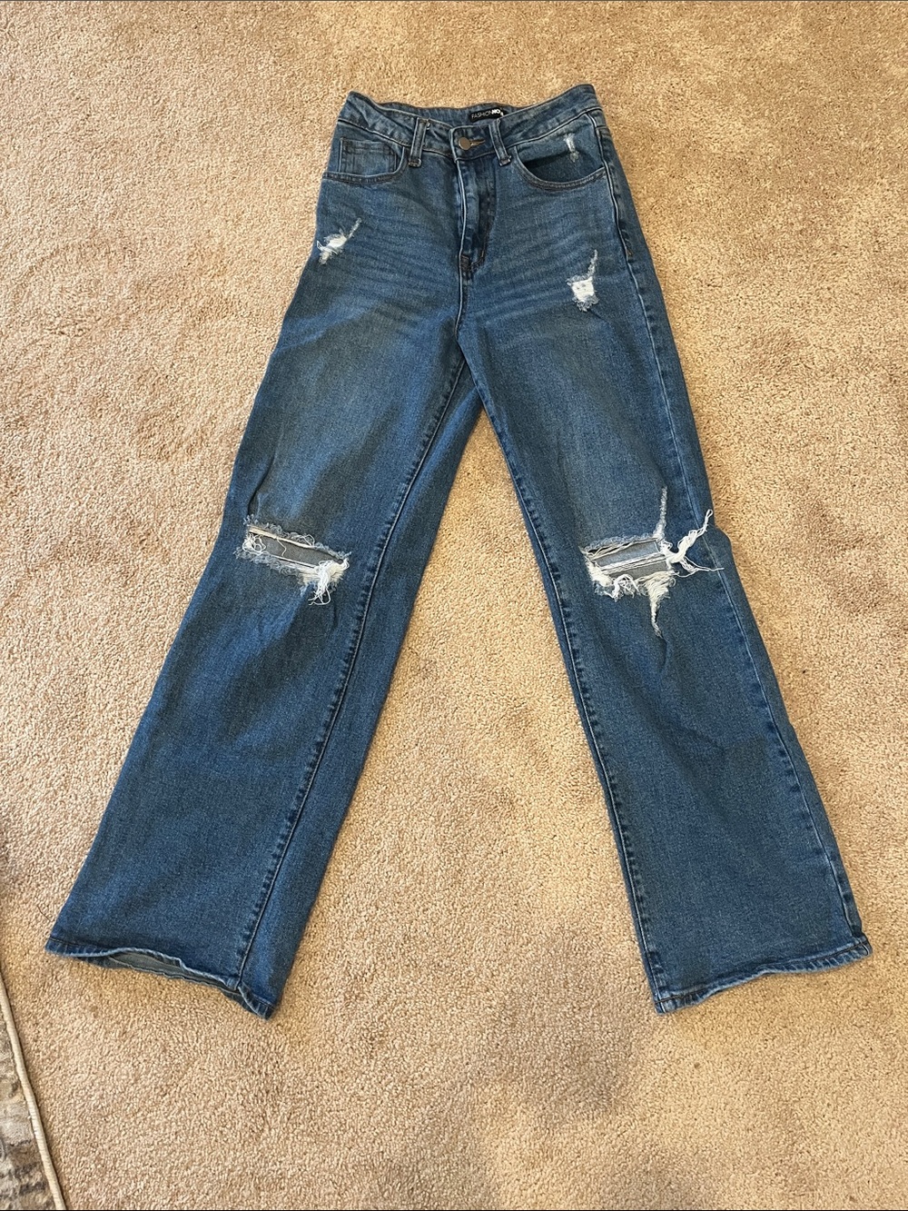 Fashion Nova Searched Far Wide Leg Distressed Jeans | Dark Wash | Women’s 5
